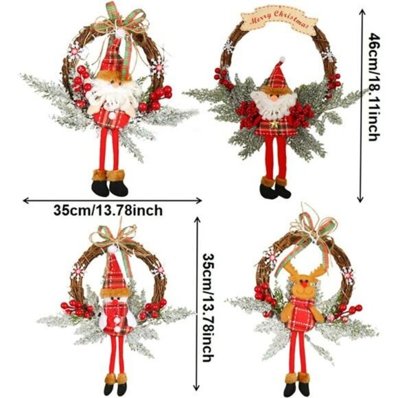 Christmas Wreath for Front Door, Xmas Decoration 14 inch/35cm Door Wreaths - Picture 4 of 7